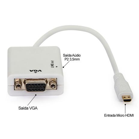 Cabo Adaptador Micro HDMI para VGA com Áudio, Branco - Cirilo cabos Menor preço em Cabo Adaptador Micro HDMI para VGA com Áudio, Branco - Cirilo cabos