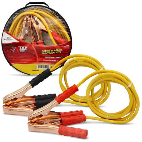 Cabo Auxiliar de Partida Chupeta 350 Amperes 2,5 Metros 12V Amarelo com Estojo - Sw Menor preço em Cabo Auxiliar de Partida Chupeta 350 Amperes 2,5 Metros 12V Amarelo com Estojo - Sw
