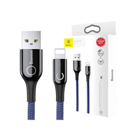 Cabo Baseus Lightning Azul Led Turbo Iphone 8 X Plus Menor preço em Cabo Baseus Lightning Azul Led Turbo Iphone 8 X Plus