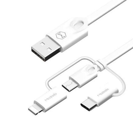 Cabo Carregador Usb 3x1 Lightning Micro Usb Type-C 2.1A 1m - Branco - Mcdodo Menor preço em Cabo Carregador Usb 3x1 Lightning Micro Usb Type-C 2.1A 1m - Branco - Mcdodo