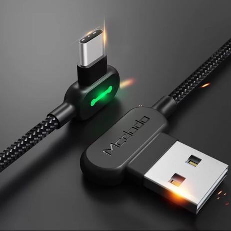 Cabo Carregador Usb Led Type-C 90º 2.4A 120cm - Preto - Mcdodo Menor preço em Cabo Carregador Usb Led Type-C 90º 2.4A 120cm - Preto - Mcdodo