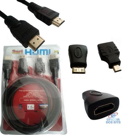 Cabo Conversor HDMI para Mini HDMI, Micro HDMI - 1,5 metros - Kit HDMI 3 em 1 - CB126 - Diversos Menor preço em Cabo Conversor HDMI para Mini HDMI, Micro HDMI - 1,5 metros - Kit HDMI 3 em 1 - CB126 - Diversos