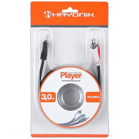 Cabo de Audio Hayonik P2 X 2 RCA - 3 Metros - Preto Menor preço em Cabo de Audio Hayonik P2 X 2 RCA - 3 Metros - Preto