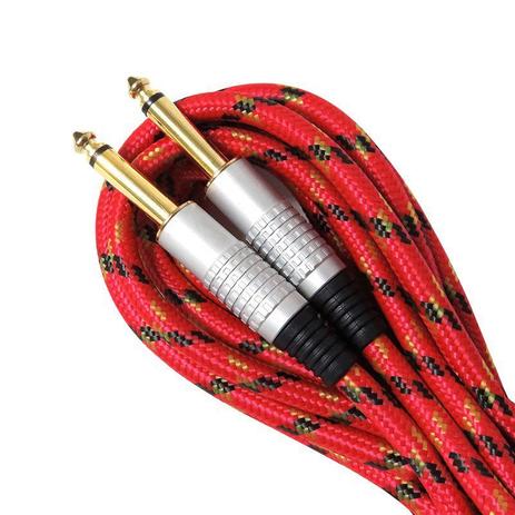 Cabo de Guitarra Profissional P10 X P10 5 Metros Textil Vermelho - Generico Menor preço em Cabo de Guitarra Profissional P10 X P10 5 Metros Textil Vermelho - Generico