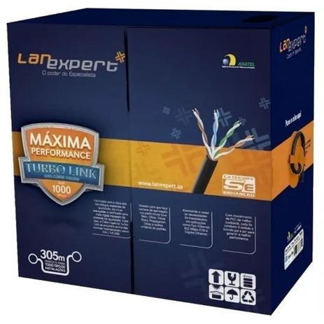 Cabo de Rede Cat5e 100% Cobre 4 Pares PRETO LAN EXPERT 100 M Menor preço em Cabo de Rede Cat5e 100% Cobre 4 Pares PRETO LAN EXPERT 100 M