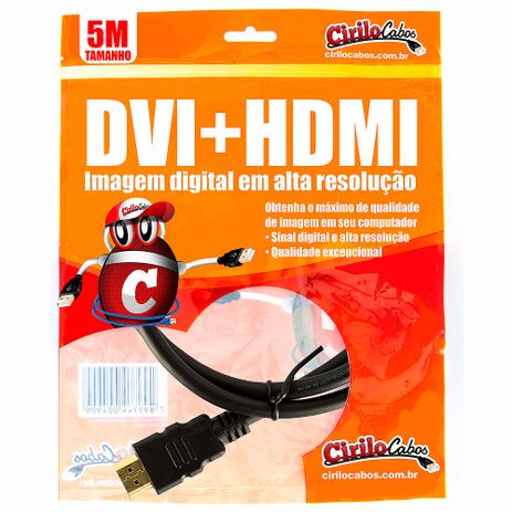 Cabo DVI para HDMI, 5 metros - Cirilo Cabos Menor preço em Cabo DVI para HDMI, 5 metros - Cirilo Cabos