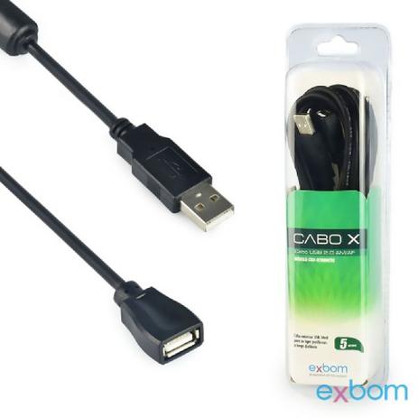 Cabo Extensor USB 2.0 AM+AF 5 metros com Filtro Exbom CBX-U2AMAF50 Menor preço em Cabo Extensor USB 2.0 AM+AF 5 metros com Filtro Exbom CBX-U2AMAF50