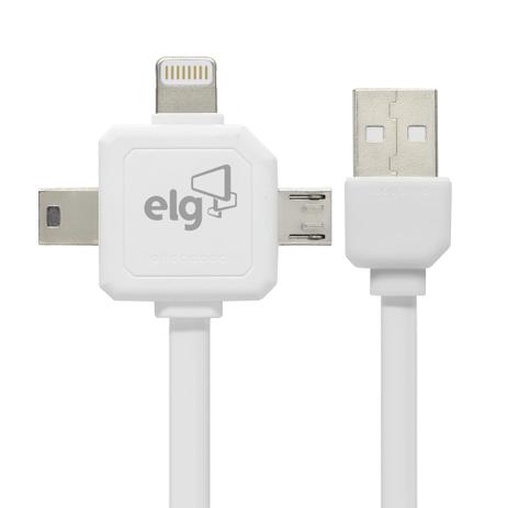 Cabo Flat 3 em 1 Lightning, Micro USB e Mini USB 80cm PW31 - Elg Menor preço em Cabo Flat 3 em 1 Lightning, Micro USB e Mini USB 80cm PW31 - Elg