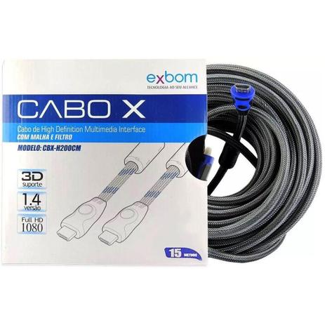 Cabo HDMI 15 metros Blindado com Malha e Filtro Versão 1.4 Suporte 3D Full HD 1080 Exbom CBX-H150CM Menor preço em Cabo HDMI 15 metros Blindado com Malha e Filtro Versão 1.4 Suporte 3D Full HD 1080 Exbom CBX-H150CM