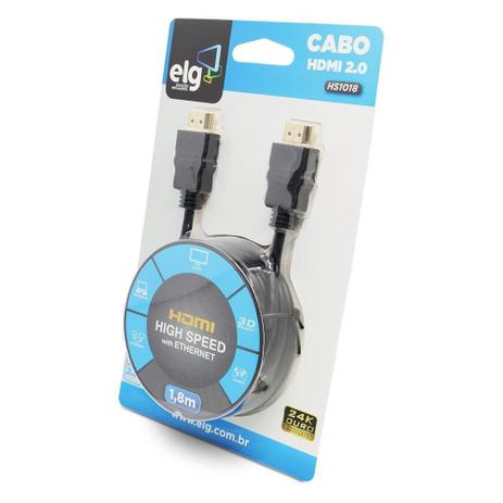 Cabo HDMI 1,8m Versão 2.0 High Speed C/ Ethernet 3D 4K HS1018 ELG Menor preço em Cabo HDMI 1,8m Versão 2.0 High Speed C/ Ethernet 3D 4K HS1018 ELG