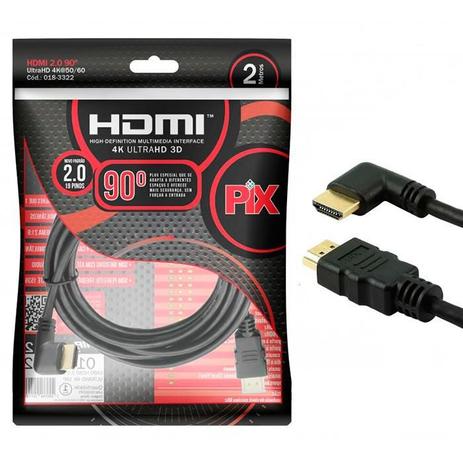 Cabo HDMI 2.0 19 Pinos Ultra HD 4K Plug 90º 2 Metros ChipSCE Menor preço em Cabo HDMI 2.0 19 Pinos Ultra HD 4K Plug 90º 2 Metros ChipSCE