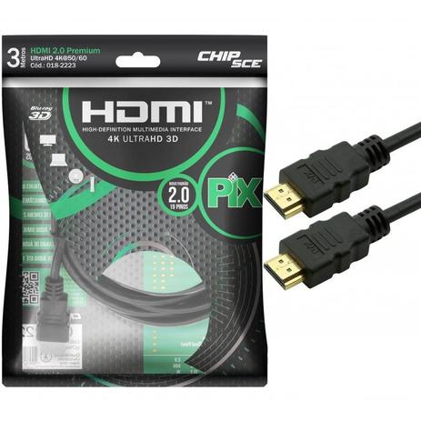 Cabo HDMI 2.0 3 Metros 4K UltraHD 19 Pinos com Filtro - 018-2223 - ChipSCE - Chip sce Menor preço em Cabo HDMI 2.0 3 Metros 4K UltraHD 19 Pinos com Filtro - 018-2223 - ChipSCE - Chip sce