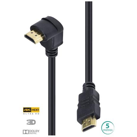 Cabo Hdmi 2.0 4k Ultra Hd 3d Conexão Ethernet Com 01 Conector 90º 5 Metros - H2090-5 - Vinik Menor preço em Cabo Hdmi 2.0 4k Ultra Hd 3d Conexão Ethernet Com 01 Conector 90º 5 Metros - H2090-5 - Vinik