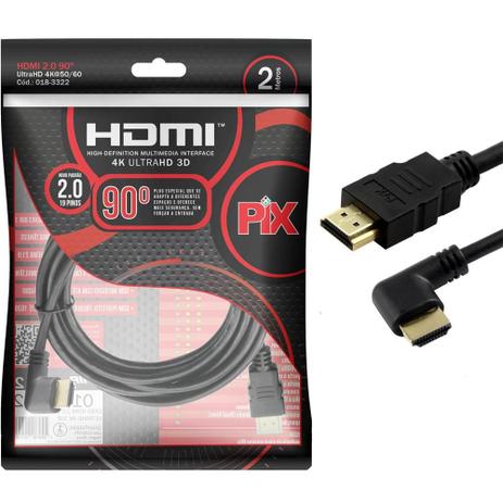 Cabo Hdmi 2.0 90º 2 Metros 2.0 4k Ultra Hd 3d - Pix Menor preço em Cabo Hdmi 2.0 90º 2 Metros 2.0 4k Ultra Hd 3d - Pix