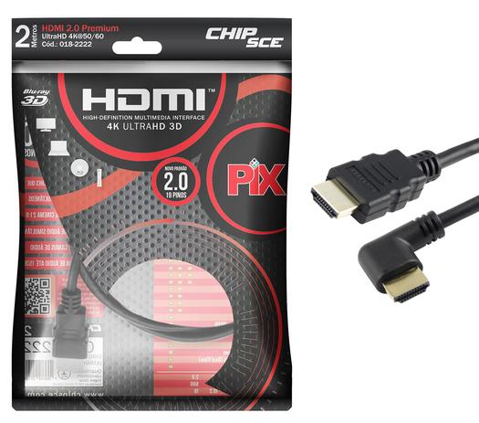 Cabo HDMI 2.0 - Plug 90 Graus - 2 metros - 4K Ultra HD - 19 Pinos - Pix Menor preço em Cabo HDMI 2.0 - Plug 90 Graus - 2 metros - 4K Ultra HD - 19 Pinos - Pix