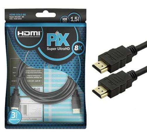 Cabo HDMI 2.1 Gold 8K Ultra HD e HDR Dinâmico 1,5 Metros - 018-1015 Chip SCE Pix Menor preço em Cabo HDMI 2.1 Gold 8K Ultra HD e HDR Dinâmico 1,5 Metros - 018-1015 Chip SCE Pix