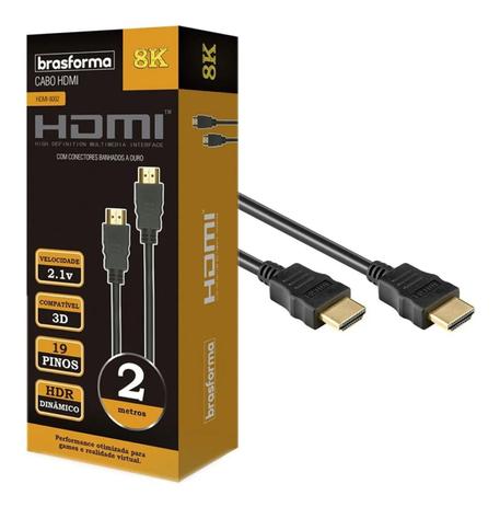 Cabo Hdmi 2m 8k 2.1 Hdr Dinamico 2 Metros 19p Super Ultra Hd - Brasforma Menor preço em Cabo Hdmi 2m 8k 2.1 Hdr Dinamico 2 Metros 19p Super Ultra Hd - Brasforma