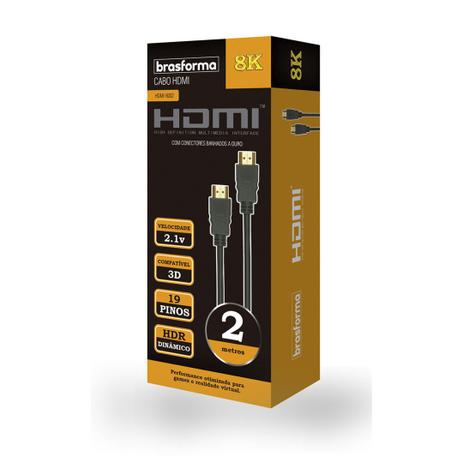 Cabo Hdmi 2m 8k 2.1 Hdr Dinamico19p Super Ultra Hd Brasforma Menor preço em Cabo Hdmi 2m 8k 2.1 Hdr Dinamico19p Super Ultra Hd Brasforma