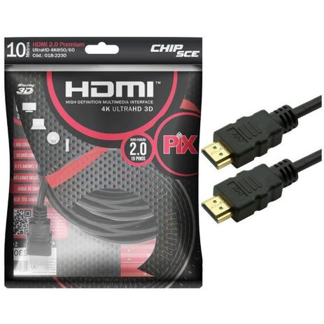 Cabo HDMI PIX 2.0 4K HDR 19 Pinos 10 Metros 018-2230 - Chipsce Menor preço em Cabo HDMI PIX 2.0 4K HDR 19 Pinos 10 Metros 018-2230 - Chipsce