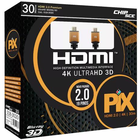 CABO HDMI PIX 2.0 4K ULTRA HD 19 PINOS 30 Metros 018-3020 Menor preço em CABO HDMI PIX 2.0 4K ULTRA HD 19 PINOS 30 Metros 018-3020