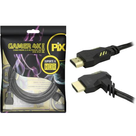 Cabo HDMI PIX 3 metros 2.0 4K Gamer - Plug 90º 018-0121 - Chipsce Menor preço em Cabo HDMI PIX 3 metros 2.0 4K Gamer - Plug 90º 018-0121 - Chipsce