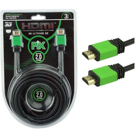 Cabo HDMI PIX 3 Metros 2.0 4K Ultra HD 19 Pinos com Filtro 018-0320 - Chipsce Menor preço em Cabo HDMI PIX 3 Metros 2.0 4K Ultra HD 19 Pinos com Filtro 018-0320 - Chipsce