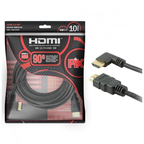 Cabo HDMI PIX 90 Graus 2.0 4K HDR 19 Pinos 10 Metros 018-3330 Menor preço em Cabo HDMI PIX 90 Graus 2.0 4K HDR 19 Pinos 10 Metros 018-3330