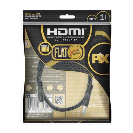 Cabo HDMI PIX FLAT 2.0 19 Pinos 4K 1Metro Polybag 018-5021 - Chipsce Menor preço em Cabo HDMI PIX FLAT 2.0 19 Pinos 4K 1Metro Polybag 018-5021 - Chipsce