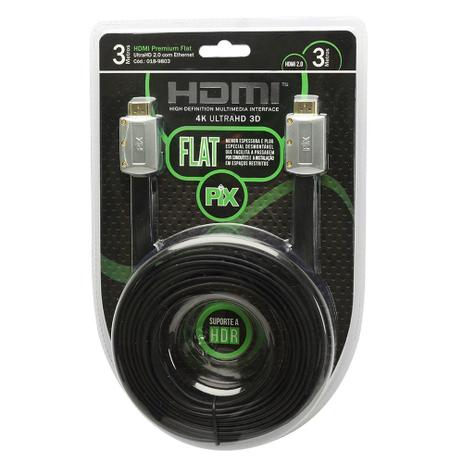 Cabo HDMI PIX Flat 2.0 19 Pinos 4K 3 metros 018-9803 - Chipsce Menor preço em Cabo HDMI PIX Flat 2.0 19 Pinos 4K 3 metros 018-9803 - Chipsce
