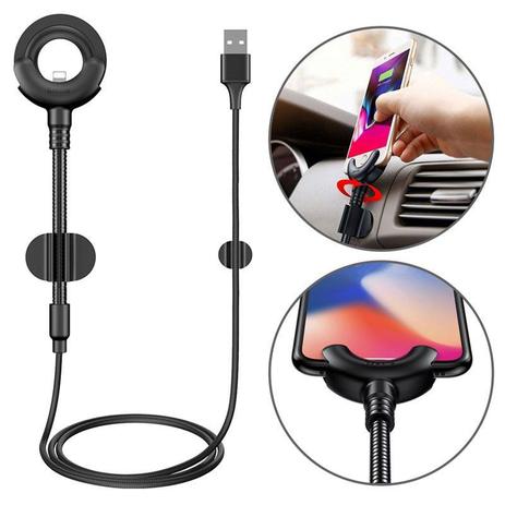 Cabo Lightning Para Iphone X 8 7 6 carregador com Suporte Veicular Baseus Preto Menor preço em Cabo Lightning Para Iphone X 8 7 6 carregador com Suporte Veicular Baseus Preto