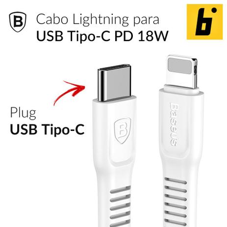 Cabo Lightning para USB-C PD 18W 2 Metros - Carregador USB-C - Branco - Baseus Menor preço em Cabo Lightning para USB-C PD 18W 2 Metros - Carregador USB-C - Branco - Baseus