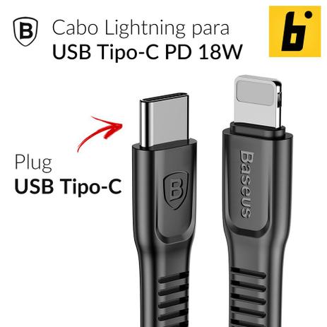 Cabo Lightning para USB-C PD 18W 2 Metros - Carregador USB-C - Preto - Baseus Menor preço em Cabo Lightning para USB-C PD 18W 2 Metros - Carregador USB-C - Preto - Baseus