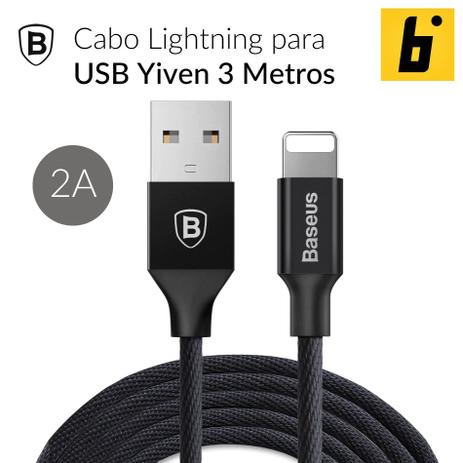 Cabo Lightning Yiven 2A 3 Metros - Baseus Menor preço em Cabo Lightning Yiven 2A 3 Metros - Baseus