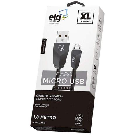 Cabo micro usb 1,8m sincronia/recarga m518 elg Menor preço em Cabo micro usb 1,8m sincronia/recarga m518 elg