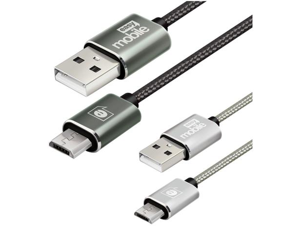 Cabo Micro USB 2m e 1m Carga Rápida Easy Mobile - Premium CBPROMMI2GR 2 Unidades Menor preço em Cabo Micro USB 2m e 1m Carga Rápida Easy Mobile - Premium CBPROMMI2GR 2 Unidades