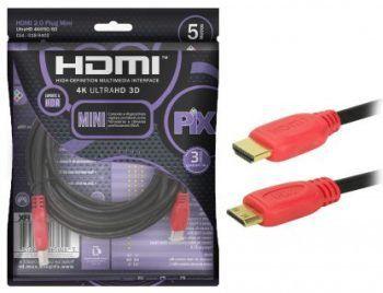 Cabo Mini HDMI X HDMI 2.0 Ultra HD 4K 3D HDR 5 Metros Pix Menor preço em Cabo Mini HDMI X HDMI 2.0 Ultra HD 4K 3D HDR 5 Metros Pix