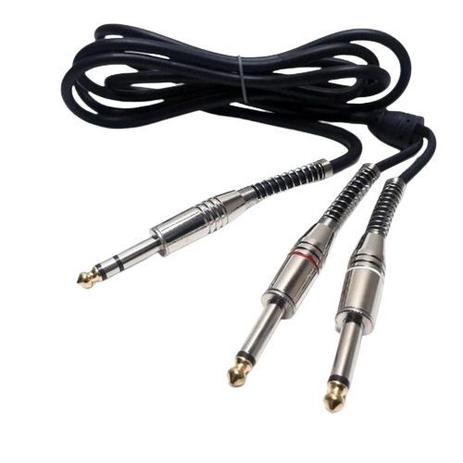 Cabo mxt 2 p10 mono + p10 estereo dourado 24k profissional 1,8m Menor preço em Cabo mxt 2 p10 mono + p10 estereo dourado 24k profissional 1,8m