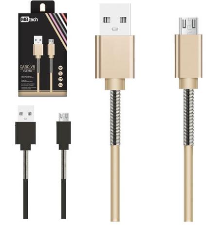 Cabo p/celular usb x v8 c/mola 1 mt - Mbtech Menor preço em Cabo p/celular usb x v8 c/mola 1 mt - Mbtech