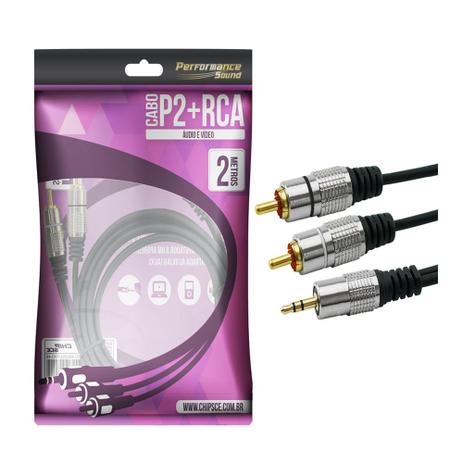 Cabo P2 Estereo X 2 RCA 2 Metros - PIX Menor preço em Cabo P2 Estereo X 2 RCA 2 Metros - PIX