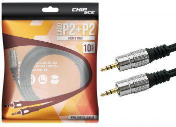 Cabo P2 x P2 Stereo Auxiliar Profissional Ouro - 10 Metros - Chipsce Menor preço em Cabo P2 x P2 Stereo Auxiliar Profissional Ouro - 10 Metros - Chipsce