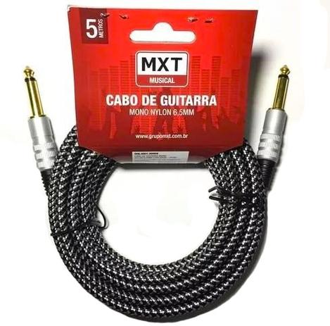 Cabo Para Guitarra Violão MXT 5m Metros Blindado P10 P10 Têxtil Menor preço em Cabo Para Guitarra Violão MXT 5m Metros Blindado P10 P10 Têxtil