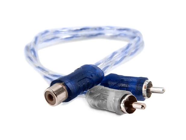 Cabo RCA Y Injetado Azul Prata Transparente 4mm 2M1F Techone Menor preço em Cabo RCA Y Injetado Azul Prata Transparente 4mm 2M1F Techone