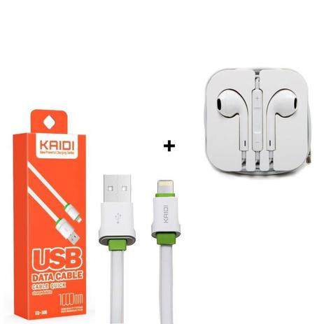 Cabo Usb Carregador Rápido Kaidi Para Iphone 5S 6 6S Plus + Fone De Ouvido Menor preço em Cabo Usb Carregador Rápido Kaidi Para Iphone 5S 6 6S Plus + Fone De Ouvido
