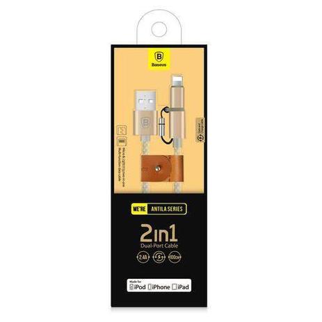 Cabo USB Iphone Lightning Ipad Ipod MFI e Micro USB 2 em 1 Baseus 1 metro Nylon Alta Velocidade Menor preço em Cabo USB Iphone Lightning Ipad Ipod MFI e Micro USB 2 em 1 Baseus 1 metro Nylon Alta Velocidade