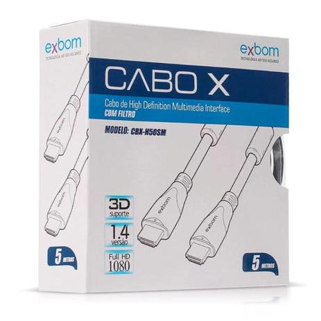 Cabo X Exbom HDMI 1.4 Tipo - A 5m CBX-H50SM Preto Menor preço em Cabo X Exbom HDMI 1.4 Tipo - A 5m CBX-H50SM Preto
