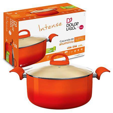 Caçarola 26cm Intense Laranja Cerâmica E Tampa De Vidro Euro Menor preço em Caçarola 26cm Intense Laranja Cerâmica E Tampa De Vidro Euro