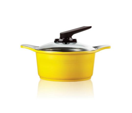 Cacarola com Tampa de Vidro Aluminio 20 cm Amarelo - Get space Menor preço em Cacarola com Tampa de Vidro Aluminio 20 cm Amarelo - Get space