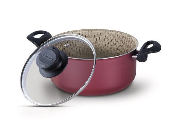 Caçarola em Alumínio Antiaderente Com Tampa de Vidro Tramontina Paris 24 cm 5,0 Litros Vermelha 20520/724 Menor preço em Caçarola em Alumínio Antiaderente Com Tampa de Vidro Tramontina Paris 24 cm 5,0 Litros Vermelha 20520/724