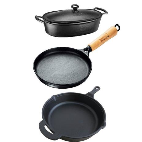 Caçarolas 3,0+frigideira+chaleira 2 Litros Em Ferro Fundido - Panela Mineira Menor preço em Caçarolas 3,0+frigideira+chaleira 2 Litros Em Ferro Fundido - Panela Mineira