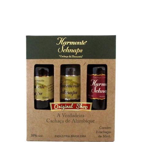Cachaça Harmonie Schnaps kit miniaturas 3x50ml Menor preço em Cachaça Harmonie Schnaps kit miniaturas 3x50ml